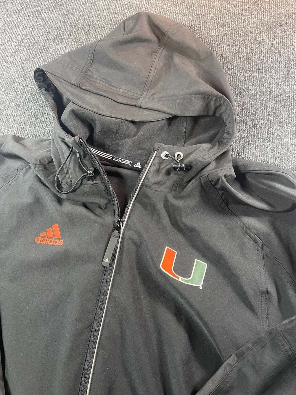 Adidas Miami Hurricanes Climalite Black Full-Zip Hooded Rain Jacket Men's 2XL